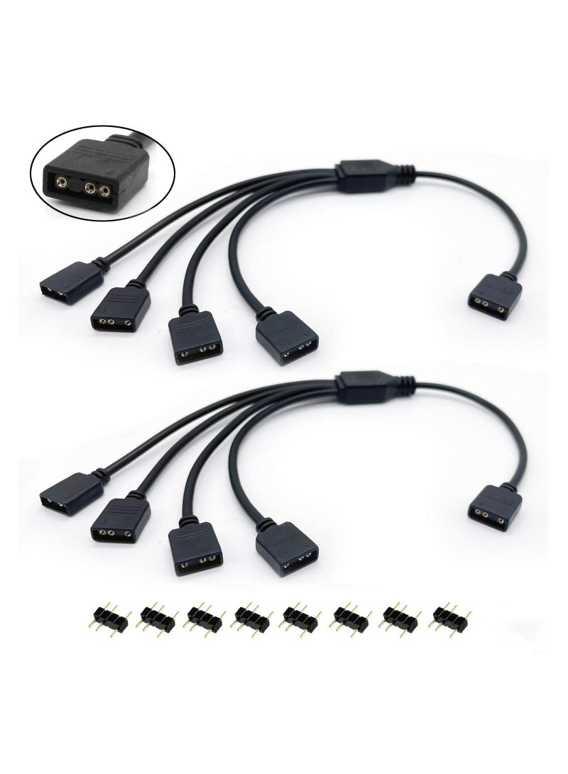 5V 3Pin Addressable RGB 1 to 4 Splitter Cable, Y-Shaped ARGB Fan Connector and Pc Led Strip Extension Cable, Equipped with 8 Male pins, 53ARGB (2 Pack) - Image 1