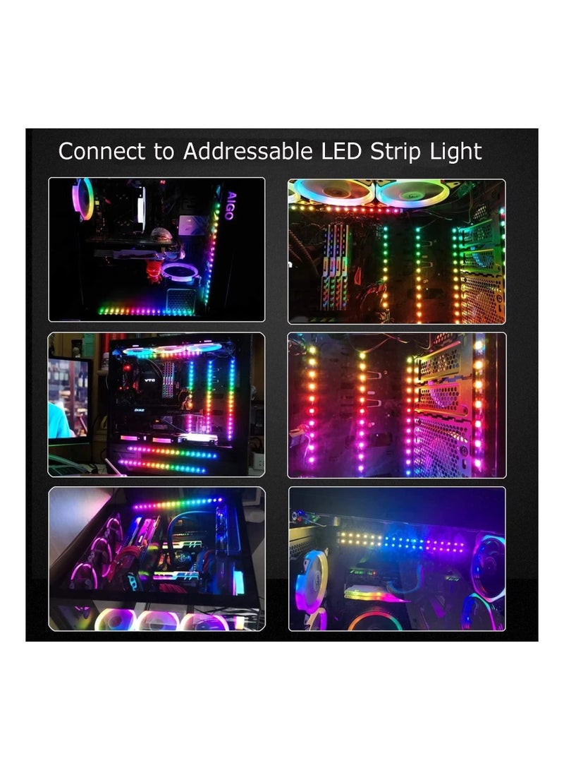 5V 3Pin Addressable RGB 1 to 4 Splitter Cable, Y-Shaped ARGB Fan Connector and Pc Led Strip Extension Cable, Equipped with 8 Male pins, 53ARGB (2 Pack) - Image 2