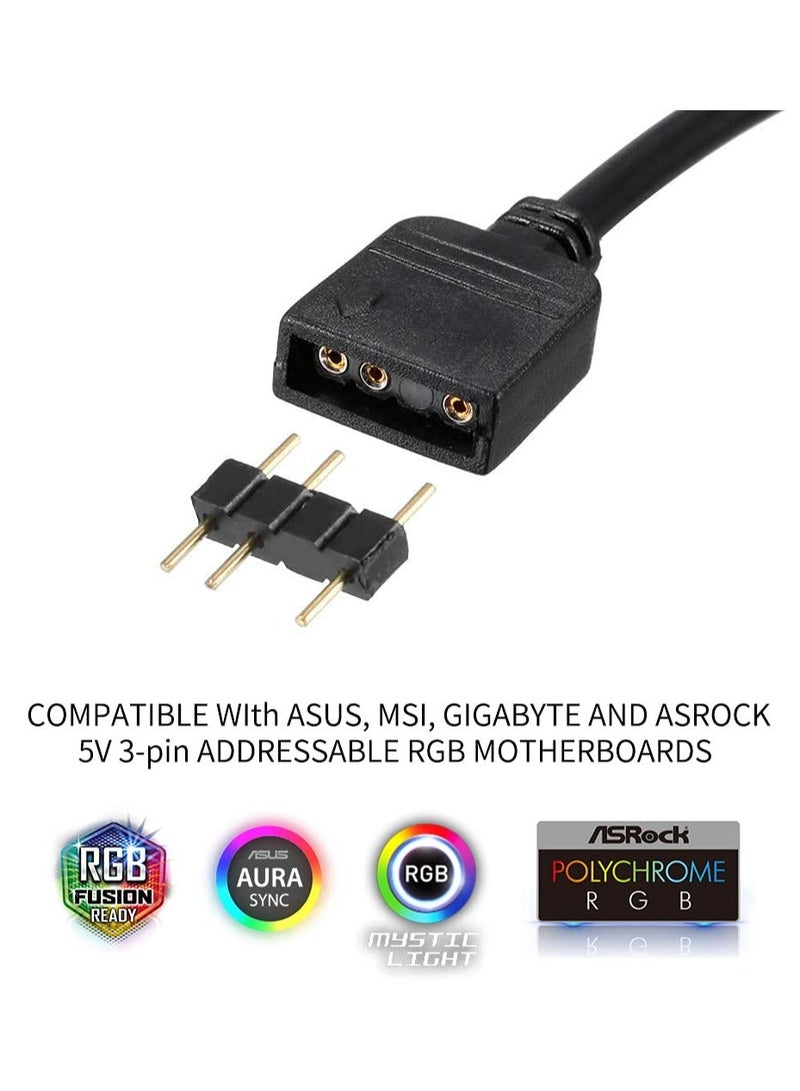 5V 3Pin Addressable RGB 1 to 4 Splitter Cable, Y-Shaped ARGB Fan Connector and Pc Led Strip Extension Cable, Equipped with 8 Male pins, 53ARGB (2 Pack) - Image 4