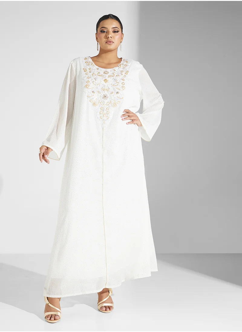 Khizana Plus size embroidered jalabiya