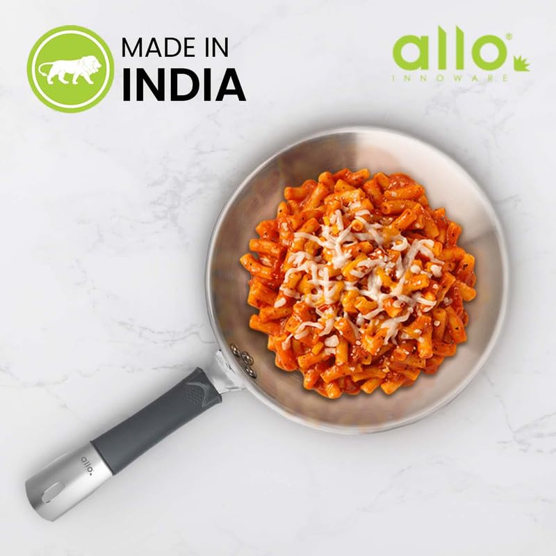 Allo Stainless Steel Triply Fry Pan/Skillet for Curry/Stir-Fry/Deep-Fry/DryVeg/Sauté/Cooking Induction Friendly, Naturally Non-Stick with Handle Steel Pan | 10 Years Warranty, 20cm, 1 litres - Image 5