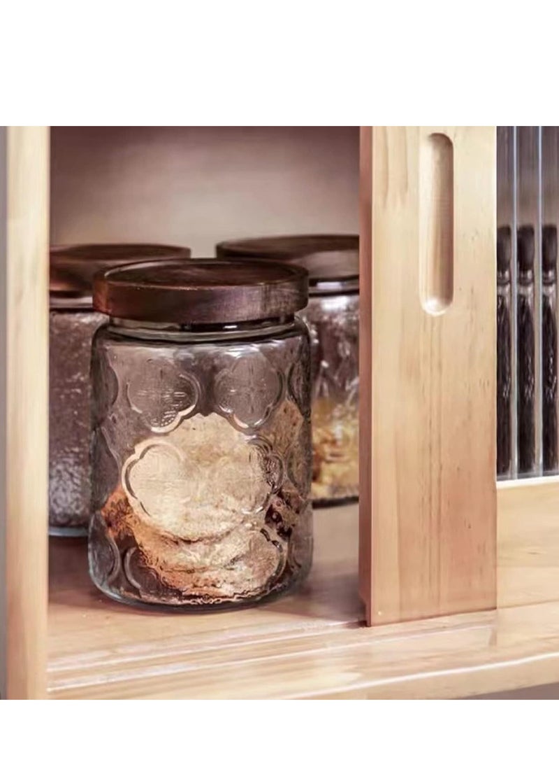 SYOSI - Vintage Glass Storage Jars with Wood Lids, 24 fl oz Glass Food Storage Containers, Airtight Glass Canisters for Coffee, Sugar, Candy, Airtight Kitchen Storage Jars- Round Leaf Pattern - Image 1