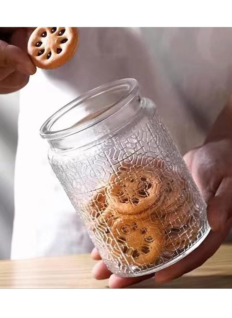 SYOSI - Vintage Glass Storage Jars with Wood Lids, 24 fl oz Glass Food Storage Containers, Airtight Glass Canisters for Coffee, Sugar, Candy, Airtight Kitchen Storage Jars- Round Leaf Pattern - Image 1