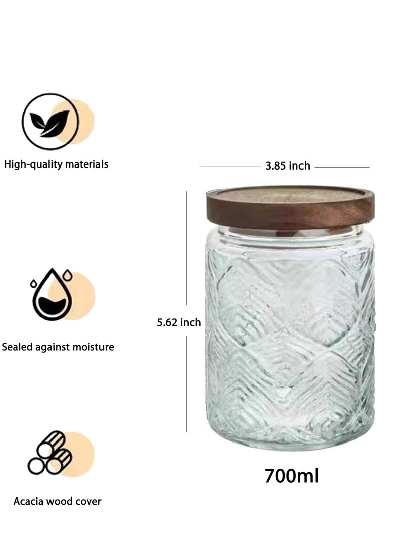 SYOSI - Vintage Glass Storage Jars with Wood Lids, 24 fl oz Glass Food Storage Containers, Airtight Glass Canisters for Coffee, Sugar, Candy, Airtight Kitchen Storage Jars- Round Leaf Pattern - Image 1
