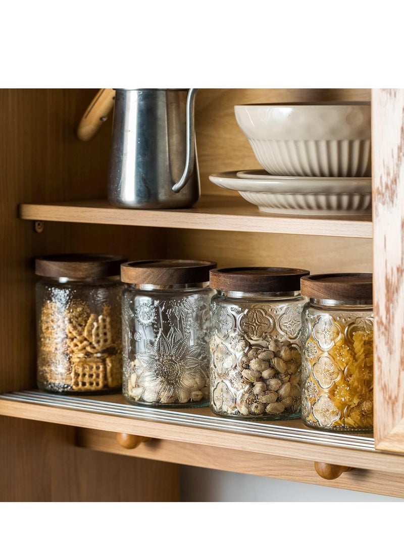SYOSI - Vintage Glass Storage Jars with Wood Lids, 24 fl oz Glass Food Storage Containers, Airtight Glass Canisters for Coffee, Sugar, Candy, Airtight Kitchen Storage Jars- Round Leaf Pattern - Image 1
