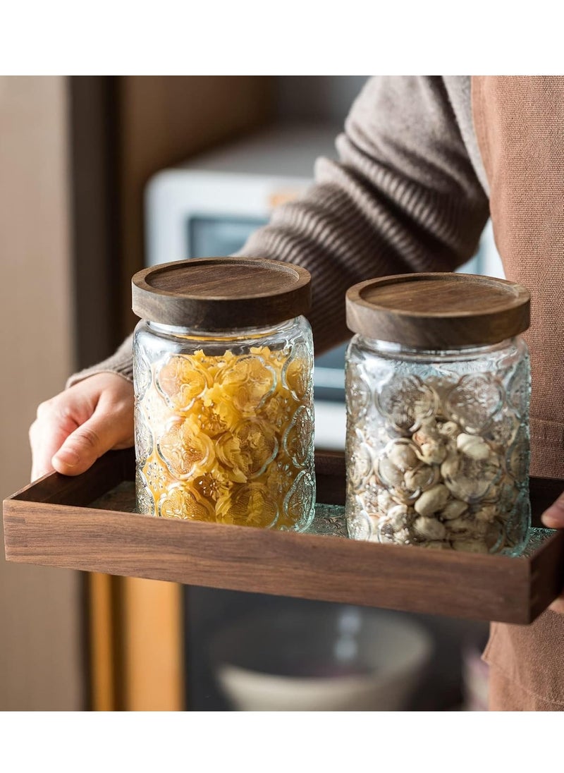 SYOSI - Vintage Glass Storage Jars with Wood Lids, 24 fl oz Glass Food Storage Containers, Airtight Glass Canisters for Coffee, Sugar, Candy, Airtight Kitchen Storage Jars- Round Leaf Pattern - Image 1