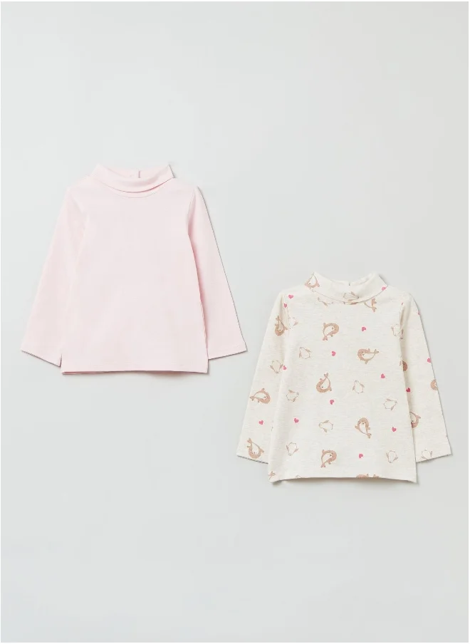 او في اس Ovs Baby Girl Two-Pack Cotton T-Shirts With High Neck