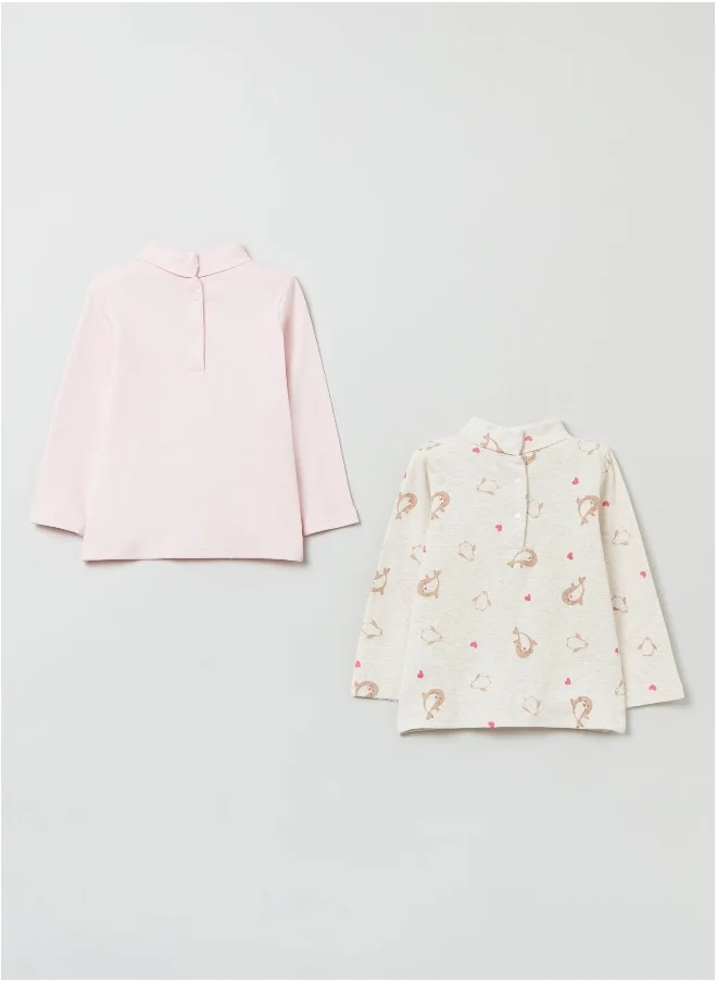 او في اس Ovs Baby Girl Two-Pack Cotton T-Shirts With High Neck