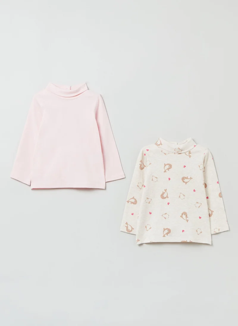 او في اس Ovs Baby Girl Two-Pack Cotton T-Shirts With High Neck