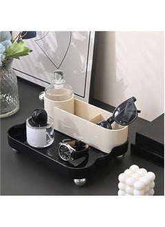 3-Compartment Makeup Organizer, Cosmetic Makeup Caddy Organizer-Multiuse Storage Container with 1 Tray Skincare Storage for for Vanity Bathroom Office Craft Shower Cleaning Items (Black)