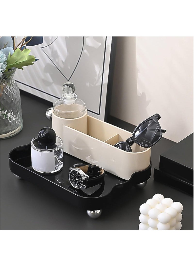 Hihonor - 3-Compartment Makeup Organizer, Cosmetic Makeup Caddy Organizer-Multiuse Storage Container with 1 Tray Skincare Storage for for Vanity Bathroom Office Craft Shower Cleaning Items (Black) - Image 1