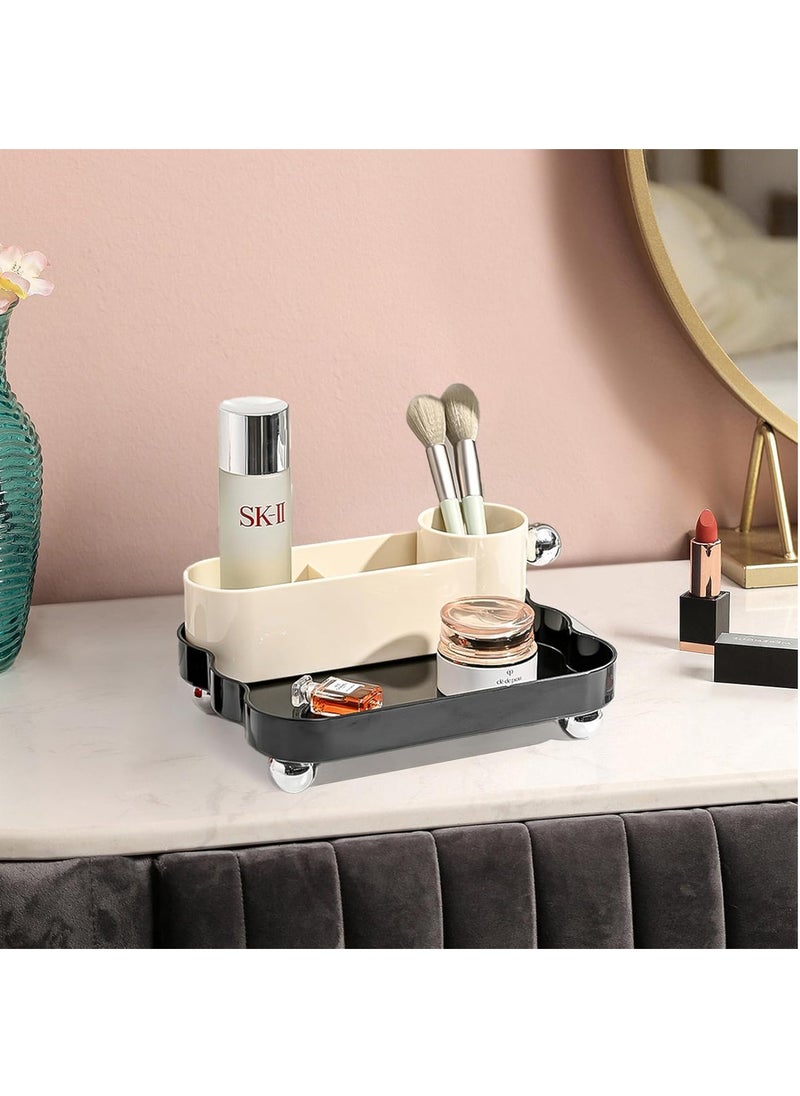 Hihonor - 3-Compartment Makeup Organizer, Cosmetic Makeup Caddy Organizer-Multiuse Storage Container with 1 Tray Skincare Storage for for Vanity Bathroom Office Craft Shower Cleaning Items (Black) - Image 1