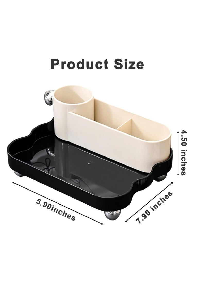 Hihonor - 3-Compartment Makeup Organizer, Cosmetic Makeup Caddy Organizer-Multiuse Storage Container with 1 Tray Skincare Storage for for Vanity Bathroom Office Craft Shower Cleaning Items (Black) - Image 1