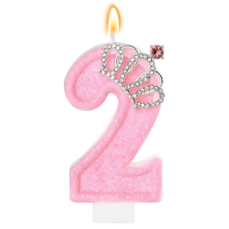 IDIJOLI Pink Birthday Candle Crown Number 2 Candles Cake Candle,Pink Birthday Cake Topper Cupcake Decorations Party Decor for Girls and Women Anniversary Celebrations Supplies Favors - Image 1
