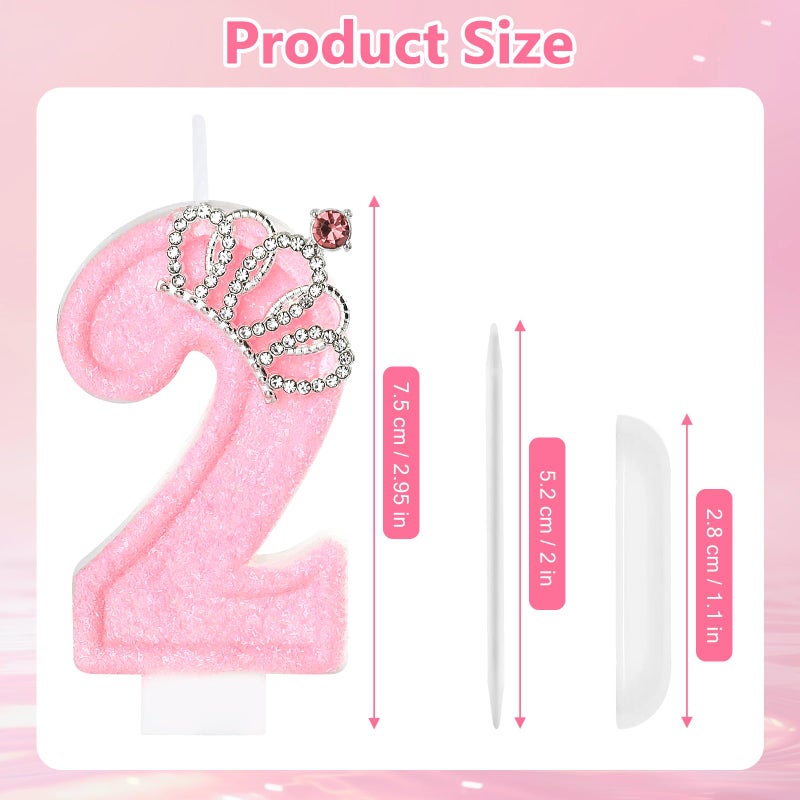 IDIJOLI Pink Birthday Candle Crown Number 2 Candles Cake Candle,Pink Birthday Cake Topper Cupcake Decorations Party Decor for Girls and Women Anniversary Celebrations Supplies Favors - Image 3
