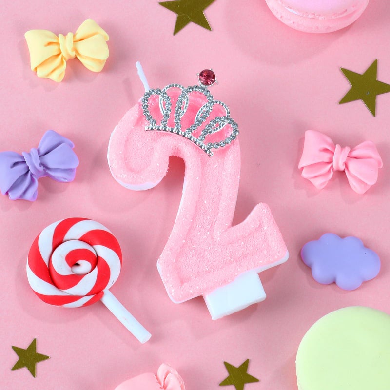 IDIJOLI Pink Birthday Candle Crown Number 2 Candles Cake Candle,Pink Birthday Cake Topper Cupcake Decorations Party Decor for Girls and Women Anniversary Celebrations Supplies Favors - Image 2