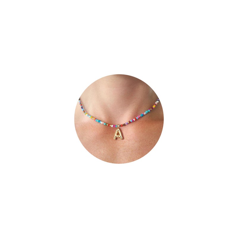 VRIUA Colorful Initial Necklaces for Women â€“ Bubble Letter A Necklace Handmade Beaded Necklace Dainty Initial Necklaces for Girls Kids - Teen Girls Gifts Trendy Jewelry - Image 1