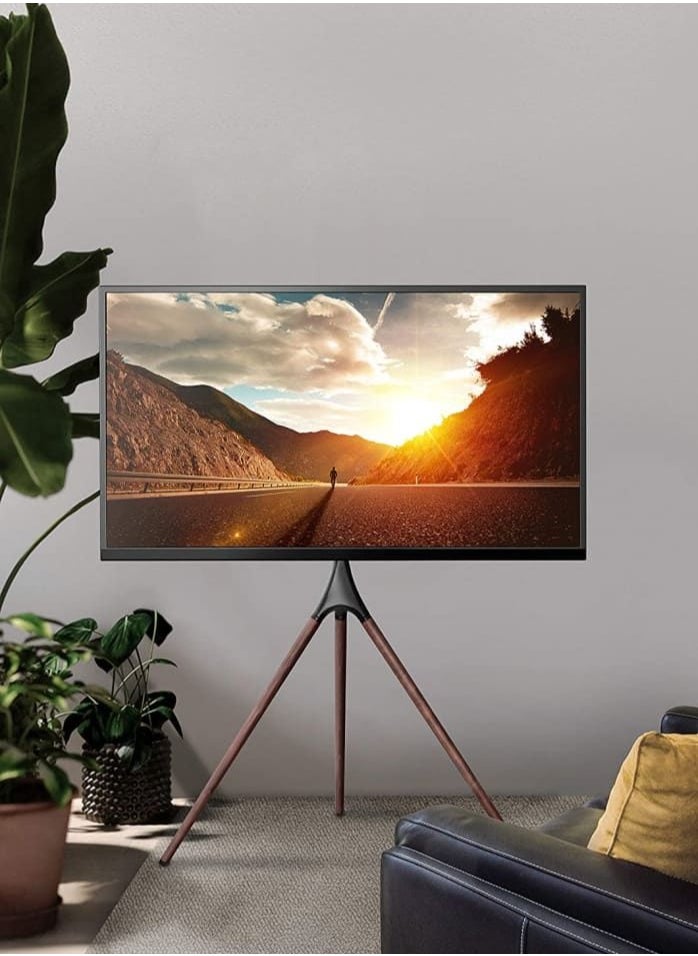 أولد فيلير - حامل فني بشاشة LCD LED مقاس 32 إلى 70 بوصة وحامل عرض أرضي للتلفزيون مع حامل تلفزيون قابل للتعديل وقاعدة دوارة وحامل ثلاثي القوائم أسود وأرجل من خشب الجوز الداكن - Image 1