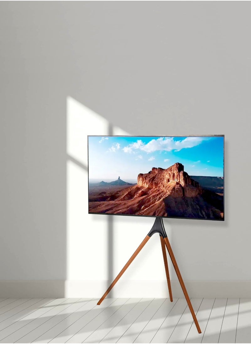 أولد فيلير - حامل فني بشاشة LCD LED مقاس 32 إلى 70 بوصة وحامل عرض أرضي للتلفزيون مع حامل تلفزيون قابل للتعديل وقاعدة دوارة وحامل ثلاثي القوائم أسود وأرجل من خشب الجوز الداكن - Image 1