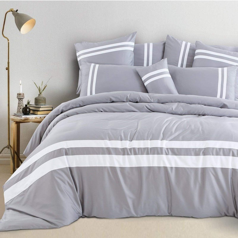 SPREAD SPAIN Spread Spain Botanic Cotton 550 Thread Count King Size Quilt Cover with Corner Loops Openable Zipper 90X108 Steel Grey  - Image 2