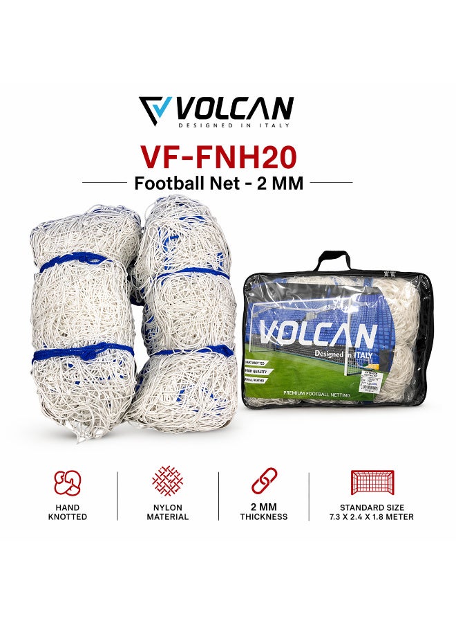 فولكان فيتنس شبكة مرمى كرة القدم فولكان VF-FNH20، سمك 2 مم - شبكة كرة قدم متينة مصنوعة يدويًا من النايلون، أبعادها 7.3 × 2.4 × 1.8 متر - Image 1
