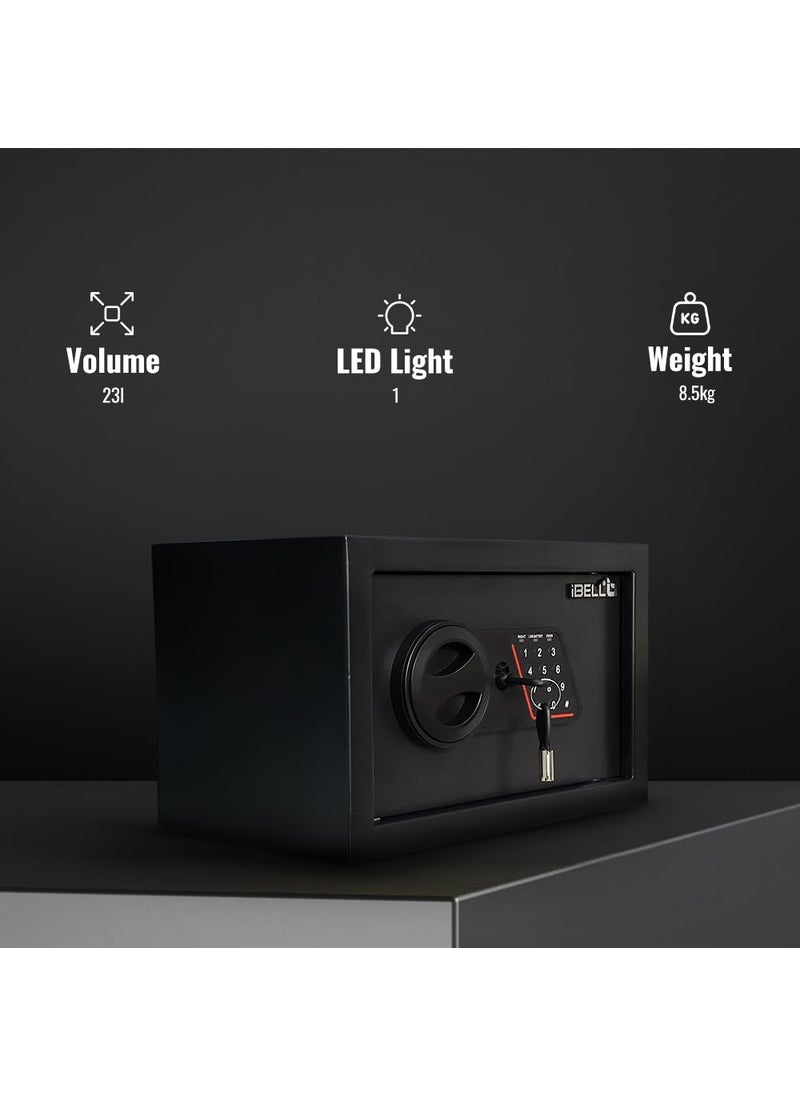 iBELL SL23B Manual Electronic Safe Locker for Personal and Office Use 23L Black Locker with LED Light and Emergency Key Access 12 Months Warranty
