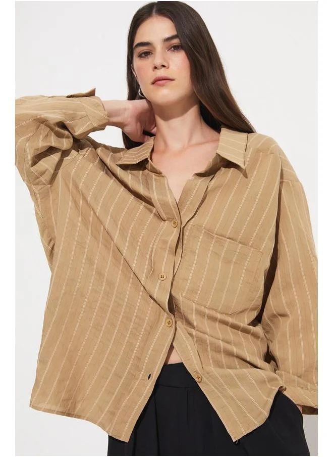 جون June Oversize Modal Blend Shirt Tan