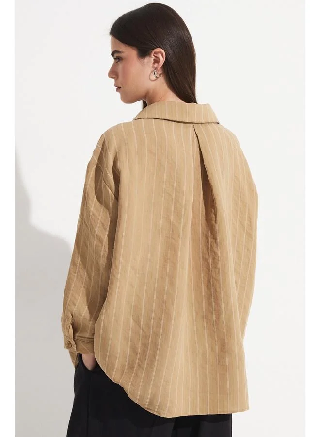 جون June Oversize Modal Blend Shirt Tan