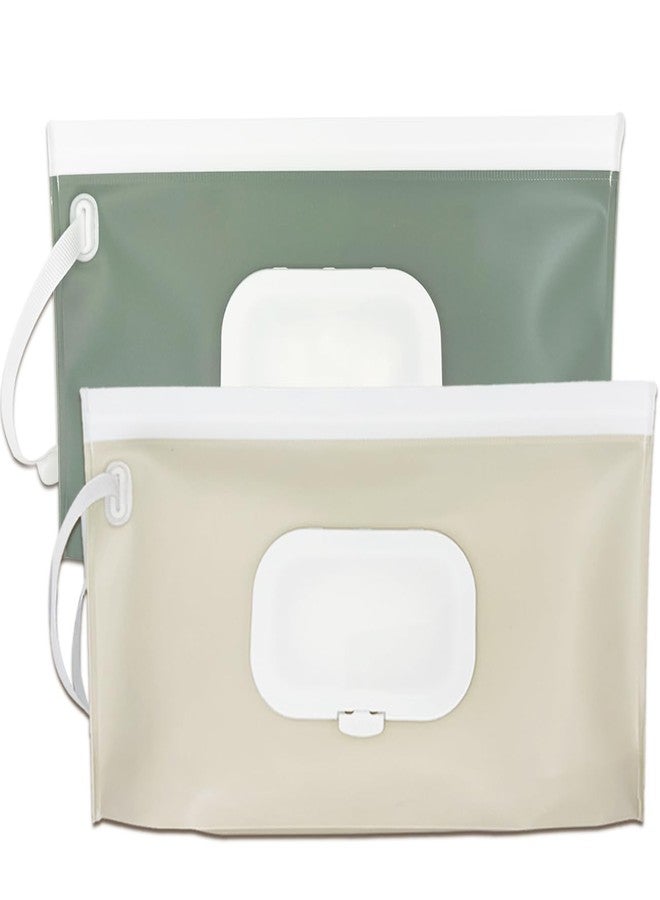 eoscasely Wipe Dispenser,2-Pack Portable Refillable Wipe Container,Reusable Travel Baby Wipes Dispenser, Waterproof and Dustproof(Sage Green & Cream) - Image 1