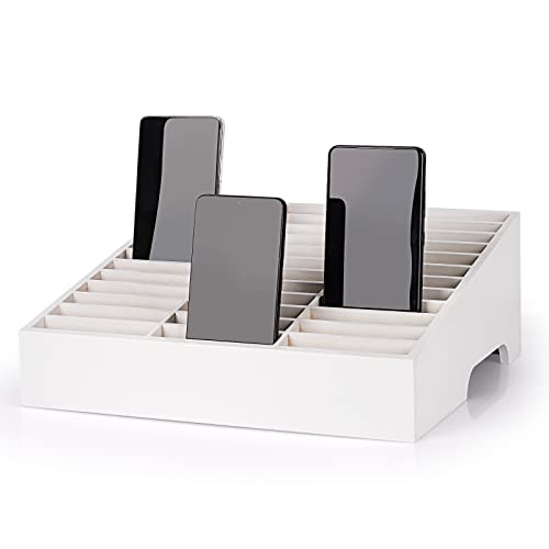Ozzptuu 36-Grid Wooden Cell Phone Holder Desktop Organizer Storage Box for Classroom Office (White 36-Grid) - Image 1