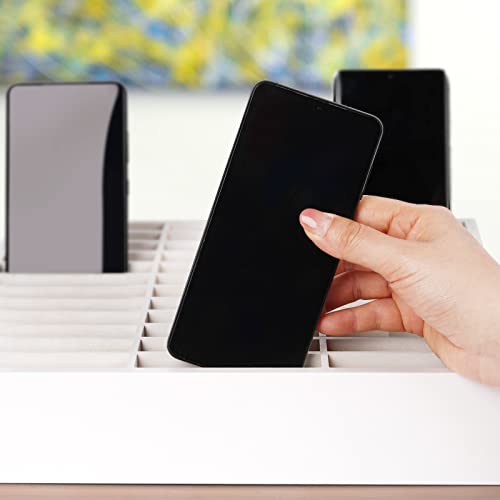 Ozzptuu 36-Grid Wooden Cell Phone Holder Desktop Organizer Storage Box for Classroom Office (White 36-Grid) - Image 5