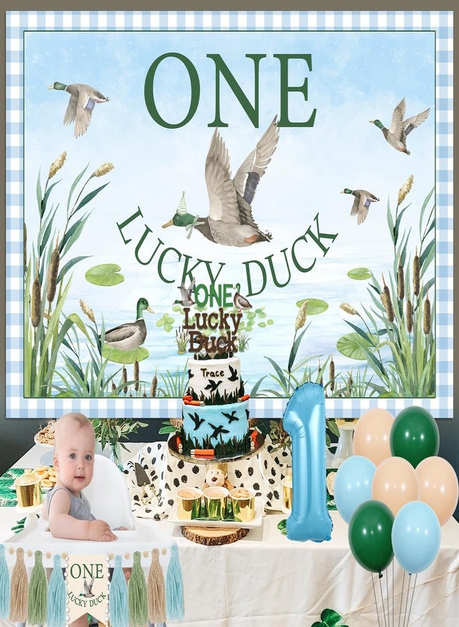 Balterever Duck 1st Birthday Decoration One Lucky Duck Birthday Photo Banner Duck Hunting 1st Bday High Chair Banner Mallard Duck Hunt Bday Backdrop Balloon Cake Topper - Image 4