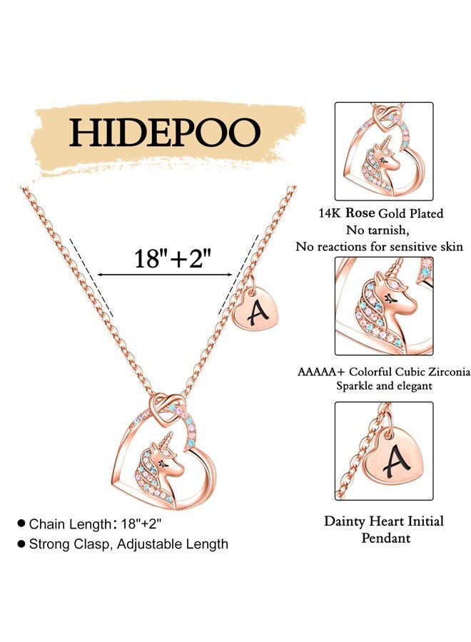 Hidepoo Unicorn Gifts for Girls - Colorful Cubic Zirconia Heart Pendant Necklace 14K Gold/White Gold/Rose Gold Plated, Unicorn Necklace for Girls, Birthday Gifts, Metal, Cubic Zirconia - Image 5