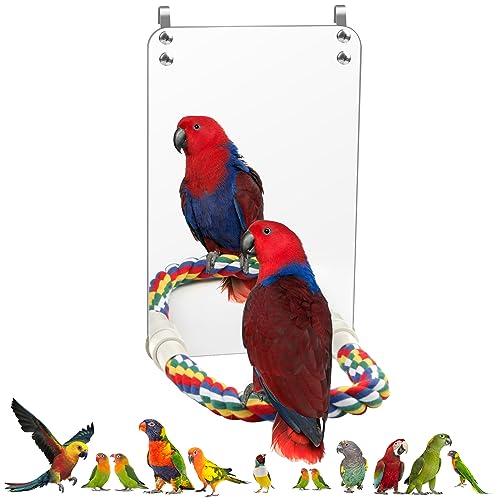 Coolrunner 94 Bird Mirror for Cage Coolrunner Bird Parrot Mirror with Rope for Cockatiel Conures Lovebirds Parrot Canaries and Budgies - Image 1