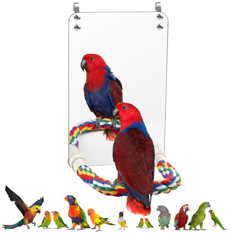 Coolrunner 94 Bird Mirror for Cage Coolrunner Bird Parrot Mirror with Rope for Cockatiel Conures Lovebirds Parrot Canaries and Budgies - Image 2