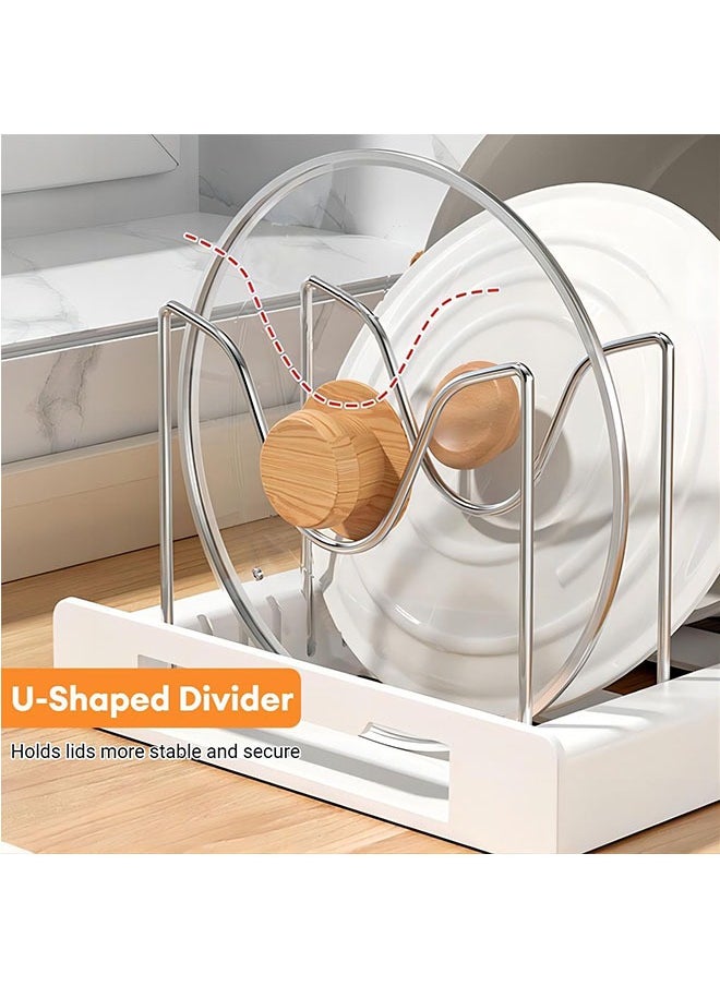 Pots and Pans Organizer,56*20.4cm Large Expandable Pot Lid Holder and Pan Rack in Kitchen with 7 Tiers Adjustable Pots and Pans Organizer, adjustable pull-out pot Rack Organizer cabinet, U-shaped Dish rack Washing Drying Rack for placing lid bowls and plates cabinets  - Image 2