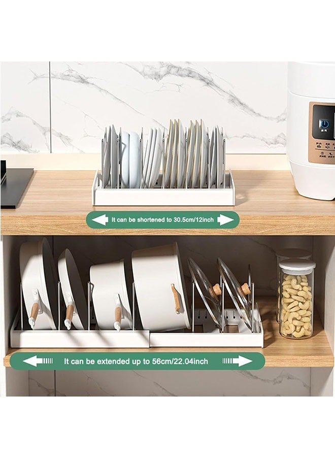 Pots and Pans Organizer,56*21.8cm Large Expandable Pot Lid Holder and Pan Rack in Kitchen with 7 Tiers Adjustable Pots and Pans Organizer, adjustable pull-out pot Rack Organizer cabinet, U-shaped Dish rack Washing Drying Rack for placing lid bowls and plates cabinets - Image 4
