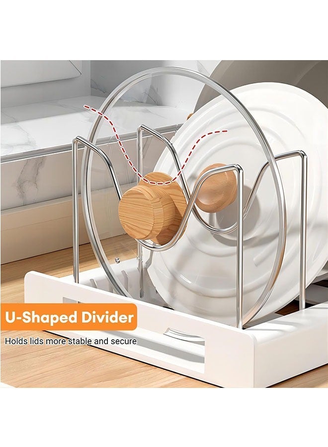 Pots and Pans Organizer,56*21.8cm Large Expandable Pot Lid Holder and Pan Rack in Kitchen with 7 Tiers Adjustable Pots and Pans Organizer, adjustable pull-out pot Rack Organizer cabinet, U-shaped Dish rack Washing Drying Rack for placing lid bowls and plates cabinets - Image 2