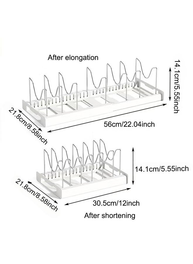 Pots and Pans Organizer,56*21.8cm Large Expandable Pot Lid Holder and Pan Rack in Kitchen with 7 Tiers Adjustable Pots and Pans Organizer, adjustable pull-out pot Rack Organizer cabinet, U-shaped Dish rack Washing Drying Rack for placing lid bowls and plates cabinets - Image 5