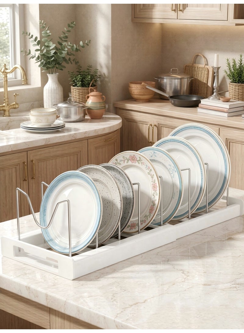 Pots and Pans Organizer,56*21.8cm Large Expandable Pot Lid Holder and Pan Rack in Kitchen with 7 Tiers Adjustable Pots and Pans Organizer, Adjustable Pull-out Pot Rack Organizer Cabinet, U-shaped Dish Rack Washing Drying Rack for Placing Lid Bowls and Plates Cabinets - Image 3