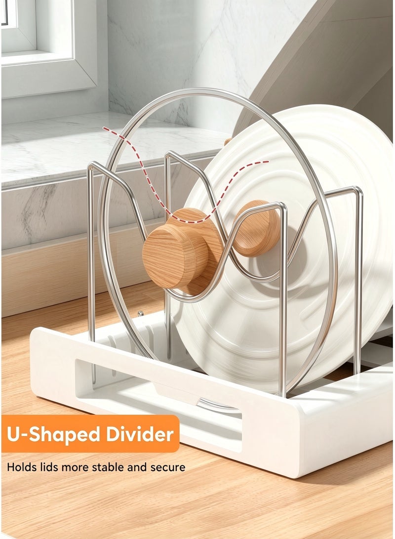 Pots and Pans Organizer,56*21.8cm Large Expandable Pot Lid Holder and Pan Rack in Kitchen with 7 Tiers Adjustable Pots and Pans Organizer, Adjustable Pull-out Pot Rack Organizer Cabinet, U-shaped Dish Rack Washing Drying Rack for Placing Lid Bowls and Plates Cabinets - Image 5