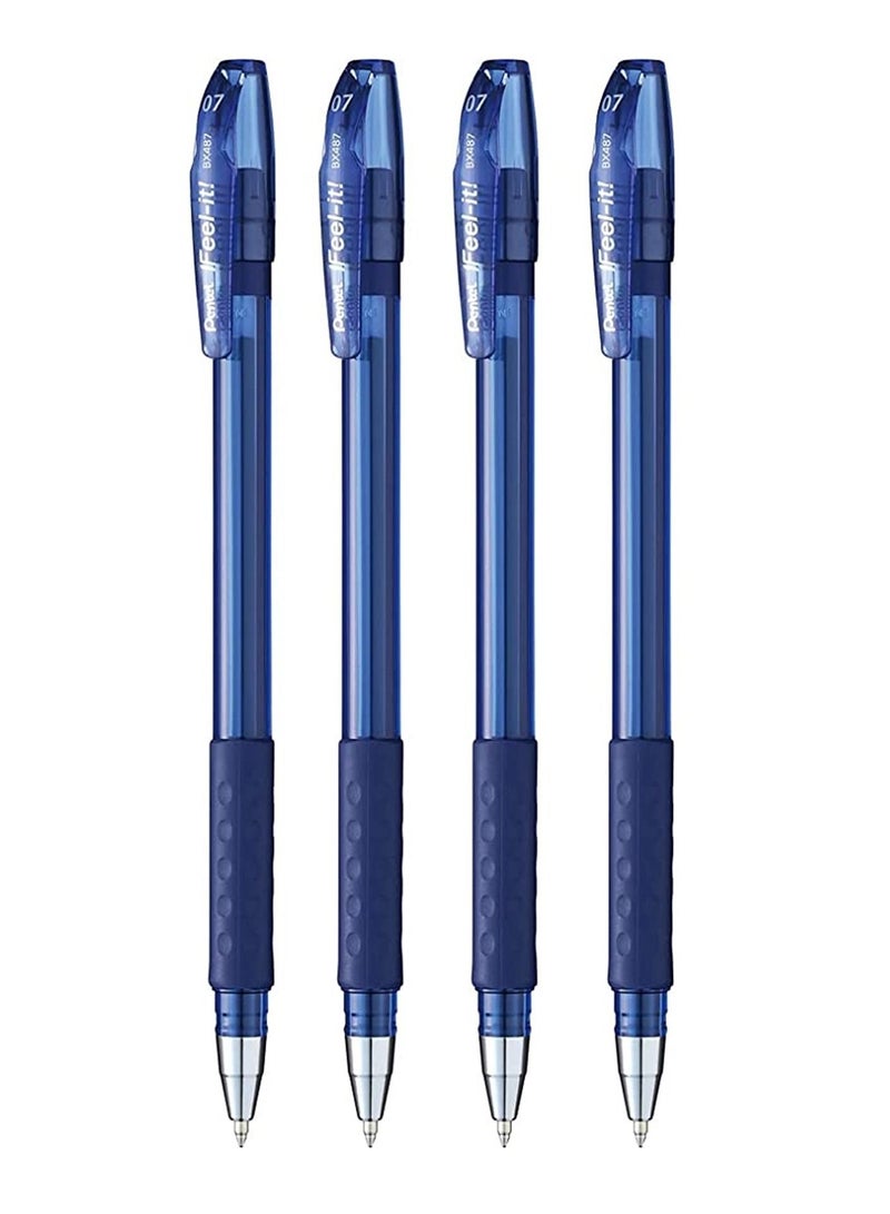 Pentel 4-Piece Ifeel-It Ballpoint Pen 0.7mm Tip Blue Ink - Image 1