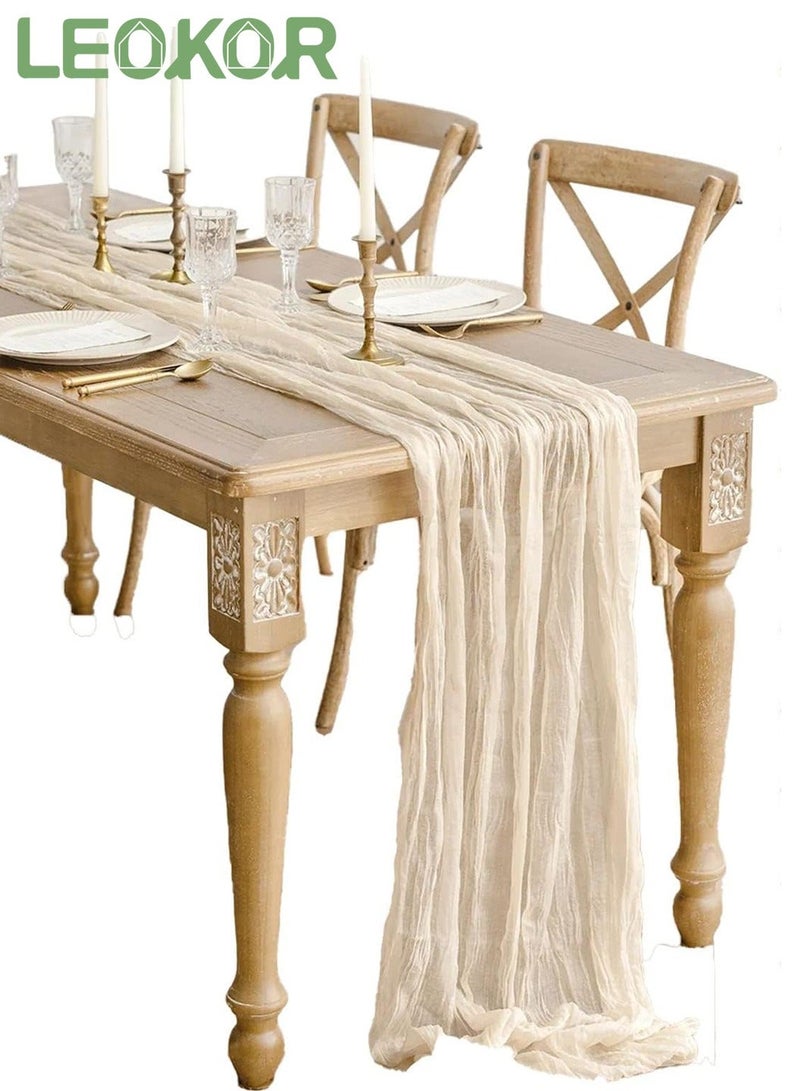 LEOKOR 4M Beige Cheesecloth Table Runner 90x400 CM Rustic Sheer Gauze Wedding Boho Table Decor - Image 1