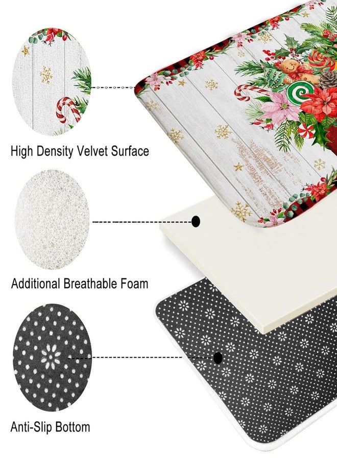 Mocsicka 4pcs Christmas Shower Curtain Set, Cute Snowman Xmas Red Checkered Floral Gingerbread Man Shower Curtain Set for Christmas Bath Decor with Non-Slip Washable Bath Rugs Toilet Lid Cover - Image 3