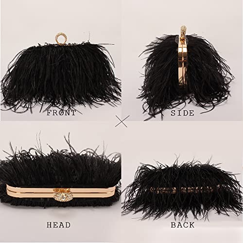 Menurra Women Real Natural Ostrich Feather Evening Bags Purses Clutch Vintage Banquet Handbag (black) - Image 5