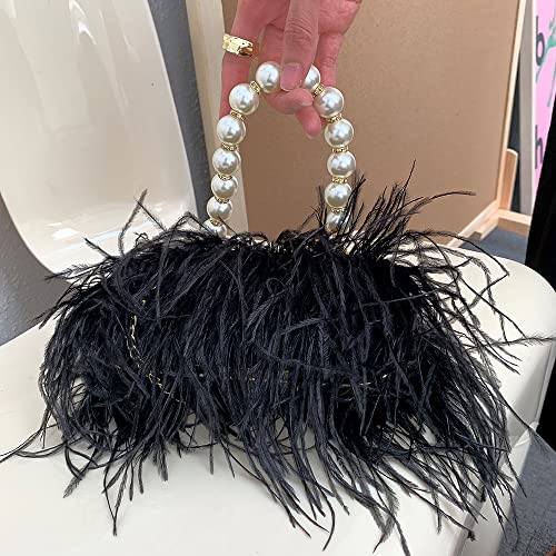 Menurra Women Real Natural Ostrich Feather Evening Bags Purses Clutch Vintage Banquet Handbag (black) - Image 4