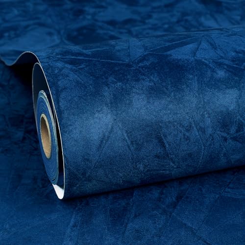 ReWallpaper 24inx165ft Blue Velvet Wallpaper Peel and Stick Removable Luxury Textured Wall Covering for Bedroom Living Room Accent Wall Self Adhesive Soft Touch Navy Velvet Contact Paper Drawer Liner - Image 3