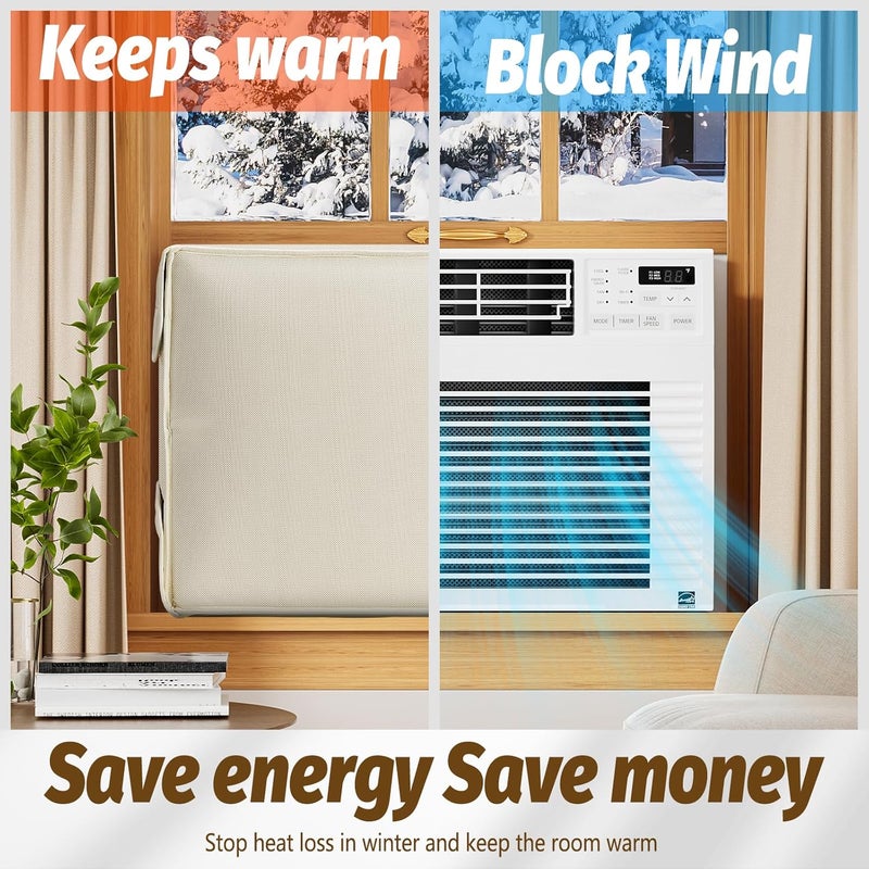 DEMEDO Air Conditioner Cover Indoor - Window Ac Covers for Inside, Windproof, Dustproof and Waterproof Window Air Conditioner Cover for Winter, Insulation for Wall Ac Unit 25"W x 17"H x 3.5"D, Beige - Image 3