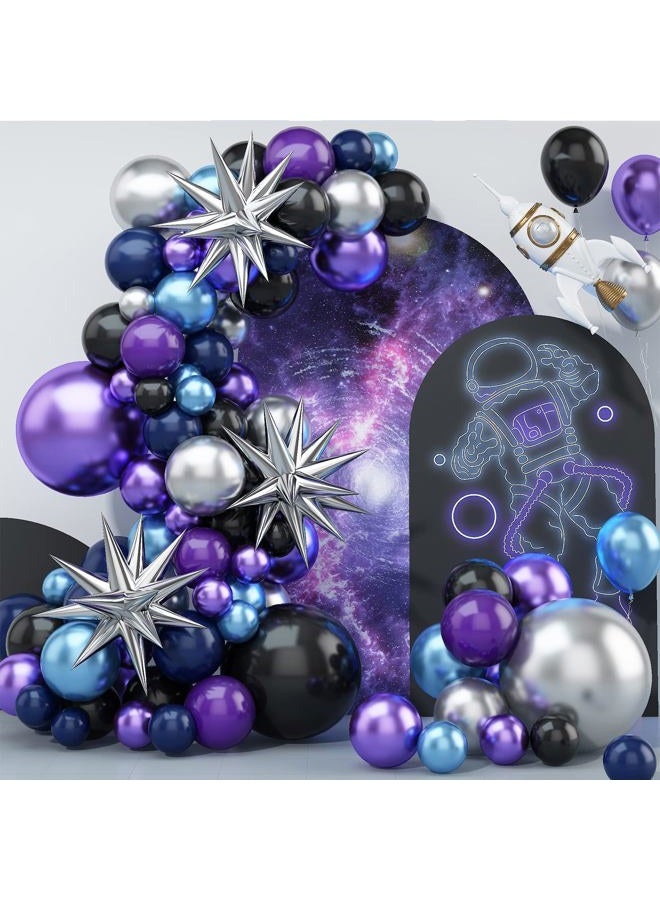 Biapian Space Balloon Arch Kit, Space Birthday Decorations Blue Purple Silver Balloon Arch Garland Kit Metallic Chrome Balloons 4D Star For Space Theme Birthday Party, Baby Shower, Graduation - Image 1