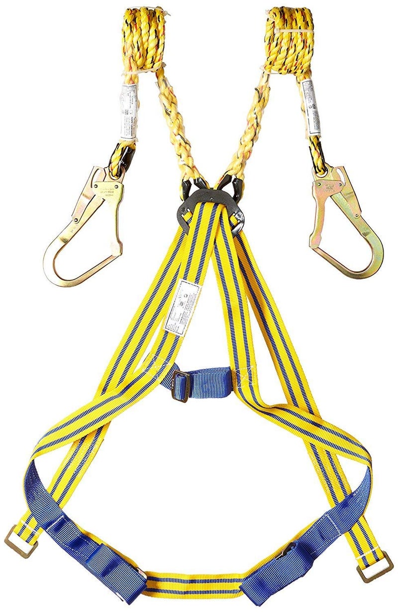 ETS Handpro Industrial Safety Belt Harness Full Body Fall Protection with Scaffolding Hook Double Lanyard Unisex Full Body Adjustable Climbing Harness Safety Belt (5) - Image 1